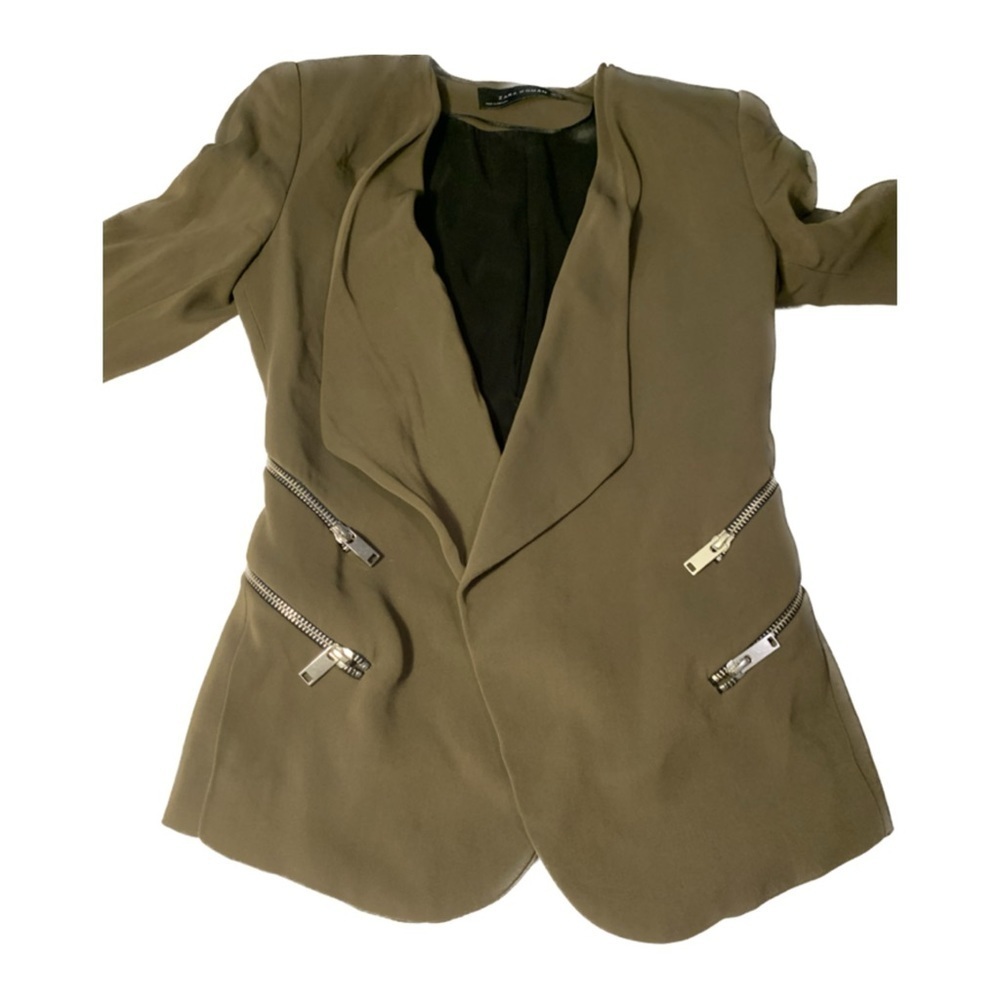 Zara Woman’s Olive Moto Inspired Waterfall Blazer Ladies size XS Light Jacket